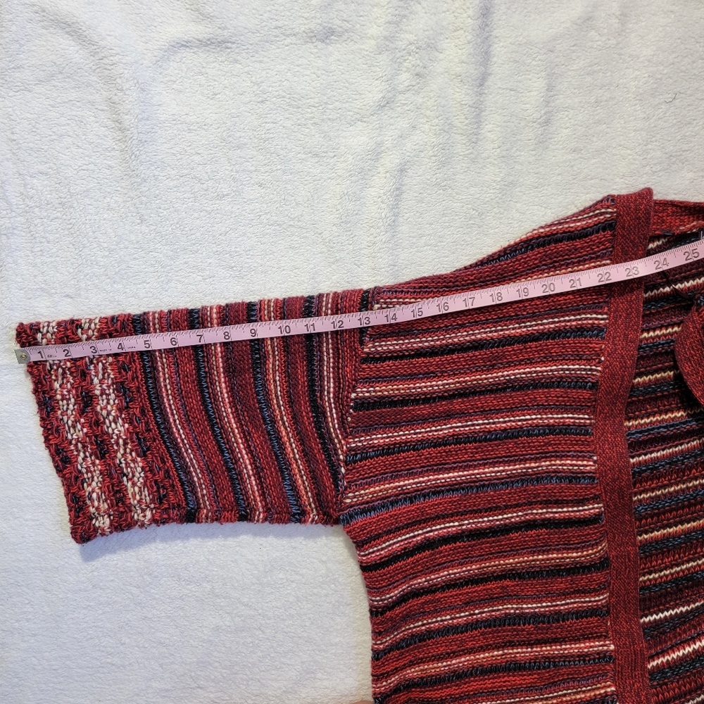 Long Tall Sally Sahara Kimono Open Cardigan Red Striped Knit Boho Size L - Picture 11 of 11